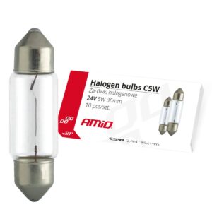 Amio - Λαμπτήρες Πλαφονιέρας C5W 24V 5W 36mm Αλογόνου για Φορτηγά - 10 τεμ. (01000/AM)