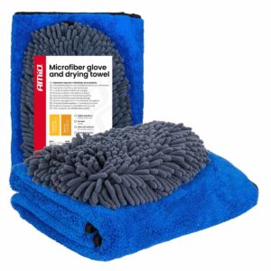 Amio - Σετ Περιποίησης με Γάντι Πλυσίματος 20x26cm (94g/sqm) και Πανί Στεγνώματος Μικροϊνών 60x90cm υψηλής απορροφητικότητας (800g/sqm) για Επιβατικά Αυτοκίνητα - 1 σετ (04489/AM)